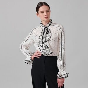 Anne Fontaine Harmonie Polka Dots Ruffled Shirt Size 10